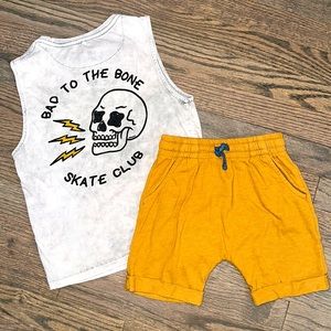 Cotton On Kids Boys Rad To The Bone Skull Skate Club Tank & Short Set Outfit 5
